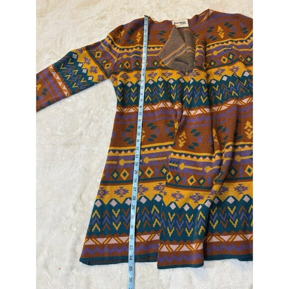 Savanna Jane Sweater Womens Colorful Aztec Open Front Waterfall Boho Size L - Picture 9 of 11